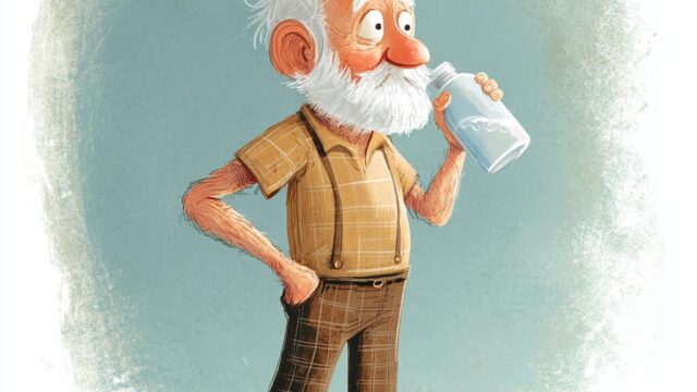 An elderly man hydrating